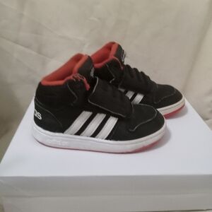 Adidas Kids Black and White Sneakers with Red Accents